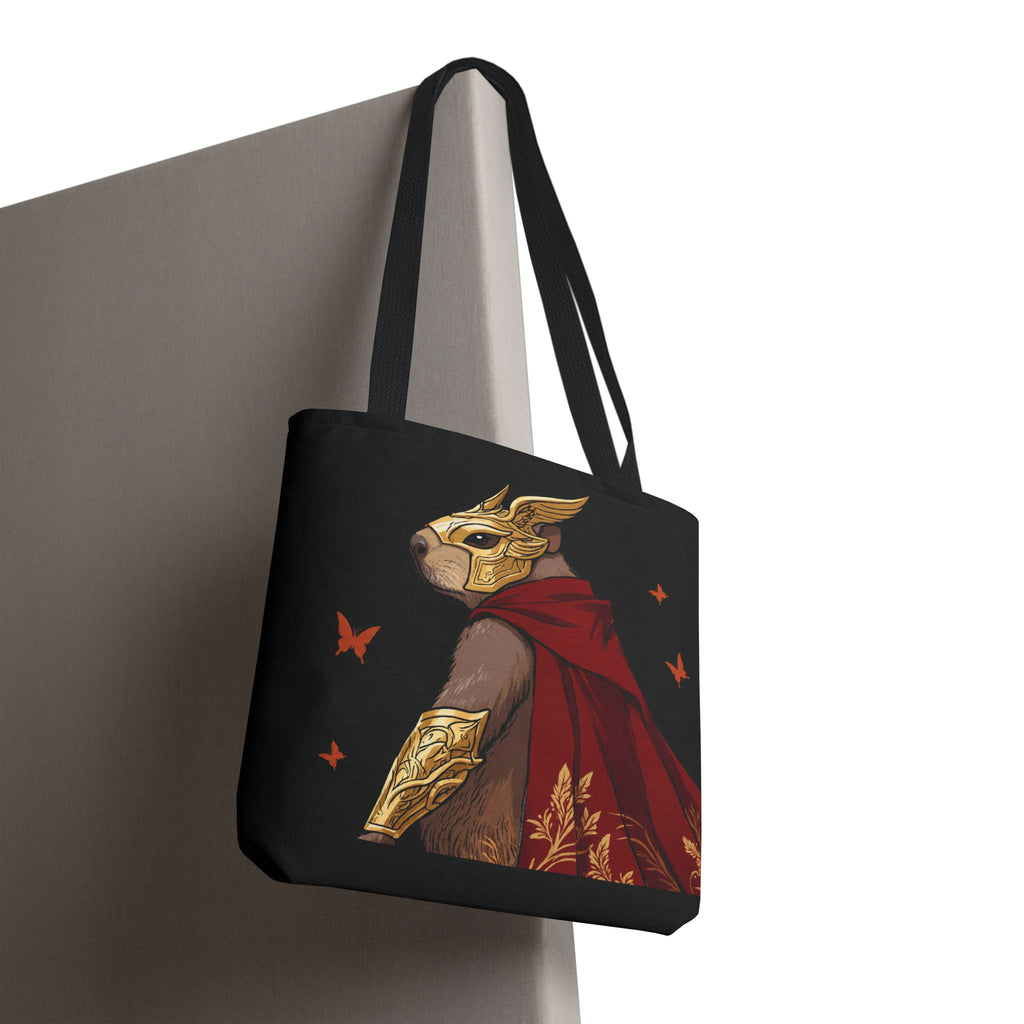 Gentle Might: Capybara Knight Aesthetic Woven-Look Tote Bag